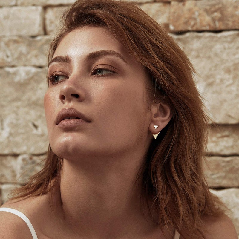 LOYATA Triangle Earrings Gold Ear Jacket Stud 14K Gold Plated Dainty Small Simple Hypoallergenic Geometric Jewelry Gift for Women - Image 3